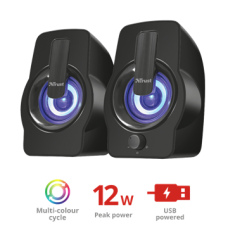 TRUST RGB LED-megvilágítású 2.0 hangszórókészlet 22948, Gemi RGB 2.0 Speaker Set - black